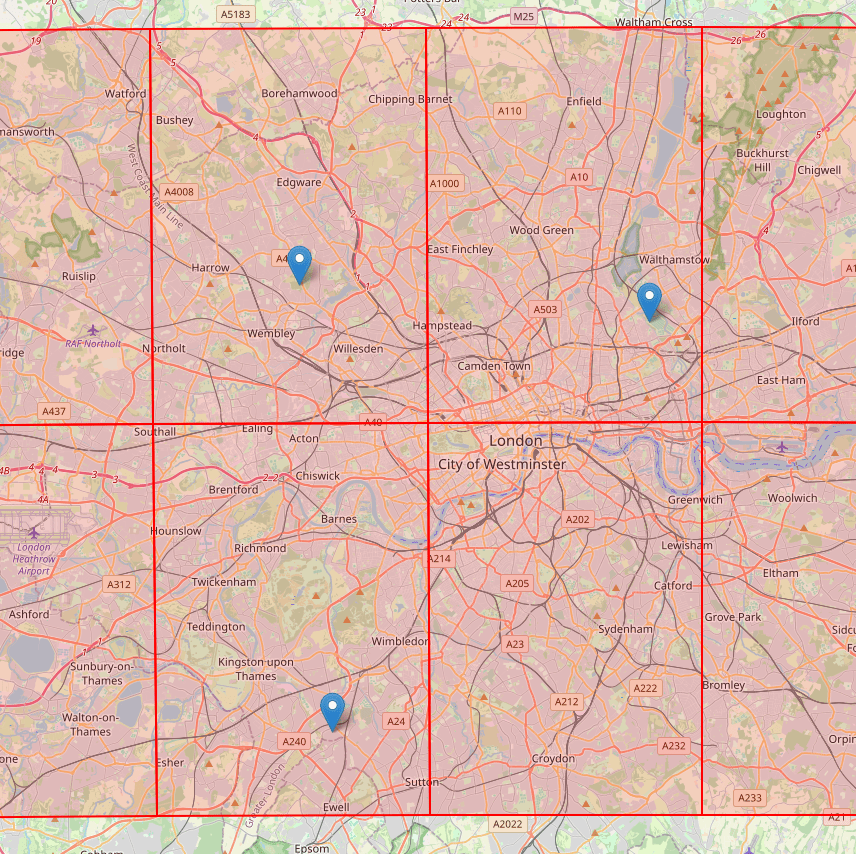 London map with a Level 9 S2 overlay